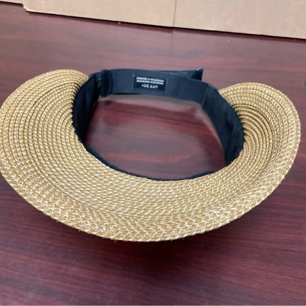 Eric Javits New York Woven Squishee Champ Visor Hat Black Natural UPF 50+ Sun - Picture 7 of 10